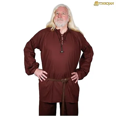 Viking Tunic Medieval Knight Renaissance Full Sleeves Cotton Pirate Shirt Brown • $34.99