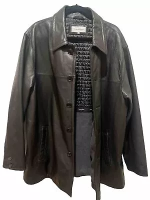 CALVIN KLEIN Black 100% Leather Car Jacket/ Coat With Thinsulate Lining Size XL • $89.10