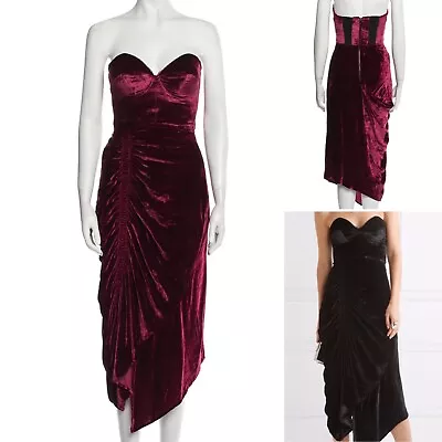 PREEN Burgundy Velvet Strapless Bustier Midi Dress XS • $47.25