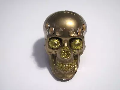 Hand Decorated Gold Plastic Skull With Gold Beads And Glitter • $2.99