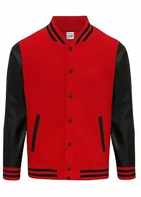 £8.99 • Buy New AWDis Letterman  College Jacket JH042 Faux Leather Red/black