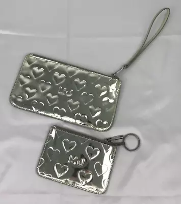 MARC JACOBS Clutch/wristlet Purse/bag Duo Mirrored Silver Embossed Heart X2 • £39.99