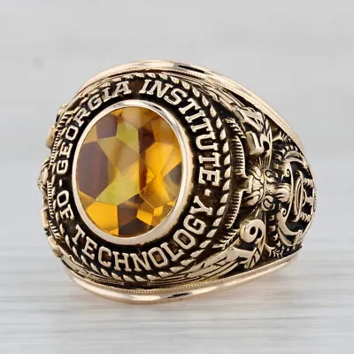 Georgia Tech Class Ring Lab Created Yellow Sapphire 10k Gold Size 11 Vintage • $1399.99
