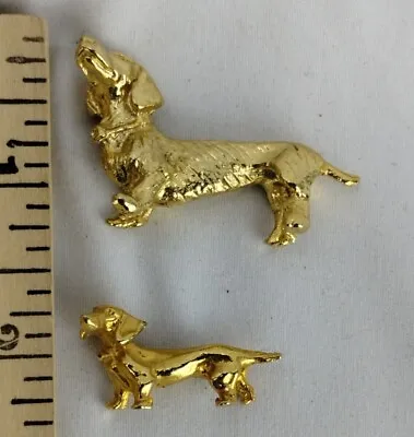 Miniature Weiner Dog Dachshund Solid Metal Figurine Gold Tone Pair  • $10.99