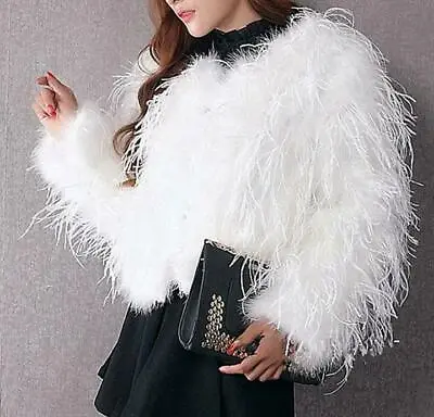 Winter Ivory Blush Pink Real Ostrich Feather Long Fur Coat Luxury Jacket Bridal • $178.06
