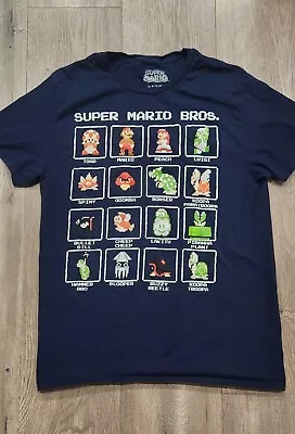 Super Mario Bros Mens Size M Character Chart Short Sleeve Blue T-Shirt • $8.79