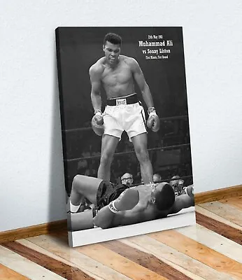 Muhammad Ali Sonny Liston VINTAGE BOXING CANVAS WALL ART PRINT PICTURE PORTRAIT • £37.99