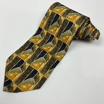 Ermenegildo Zegna 100% Silk Tie Necktie Geometric Pattern Gold Stone • $26.59