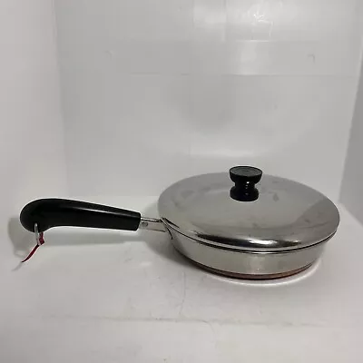 REVERE WARE 1801 Stainless Copper Clad 9 Inch Skillet With Lid Clinton IL 1992 • $21