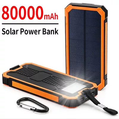 $16.18 • Buy Solar Power Bank 80000mah High Capacity Portable External Charger 2USB External