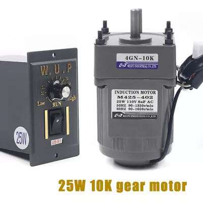 25W AC110V Gear Motor Electric Motor Variable Speed Controller 1:10 0-135RPM/MIN • $69.35