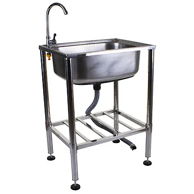 Stainless Steel Metal Camping Sink With Tap And Drainage Pipe Outdoor Wash Basin • £79.99