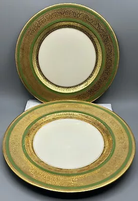 C . Ahrenfeldt Limoges Depose France Green Dinner Plates Gold Encrusted • $54