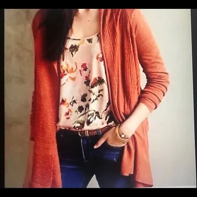 Moth Anthopologie Wool & Linen Blend Orange Asymmetrical Light Open Sweater M • $24.99