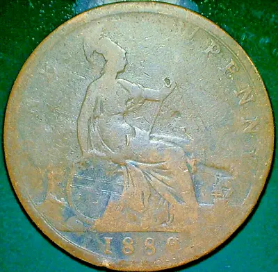 1889 United Kingdom Queen Victoria Bronze Composition  1-penny Coin Km# 755 • $7.55