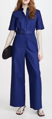 $204.99 • Buy NWT STAUD Zavey Cotton Linen Blend Belted Wide Leg Jumpsuit Midnight Blue XS