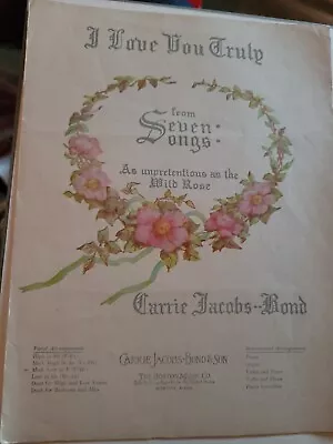 I LOVE YOU TRULY By Carrie Jacobs Bond Vintage 1938 Sheet Music Piano Voice SM1 • $4.99