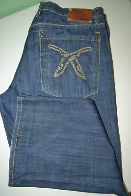 Artful Dodger Men Straight Embroider Dual Swords Blue Denim Jeans Sz 42x30 • $49.50