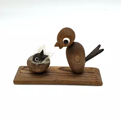 Vintage Otagiri Japan Rare Cryptomeria Wood Mom Bird Feeding Baby In Nest Figure • $49.95