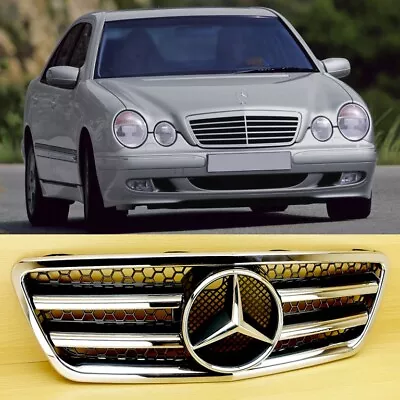 Front Grille ABS Shiny Black+Chrome For BENZ W210 Facelift 00-02 Sedan/Wagon 4DR • $179.57