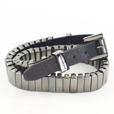 NWT Michael Kors Double Wrap Black Leather And Metal Bracelet • $185