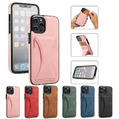 $12.26 • Buy Leather Case Stand Cover With Card Holder For IPhone 12 11 Pro Max XS XR 8 7 +