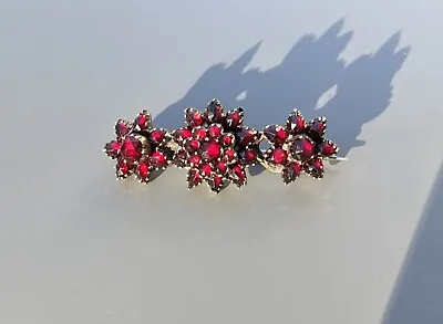 Antique Bohemian Victorian Garnet Red Brooch Pin C-Clasp Floral Flower Domed • $74.99