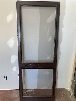 TALL Wood Vintage Screen Door Antique Aged Brown Patina Paint 80” X 30.5” X 1”  • $84.99
