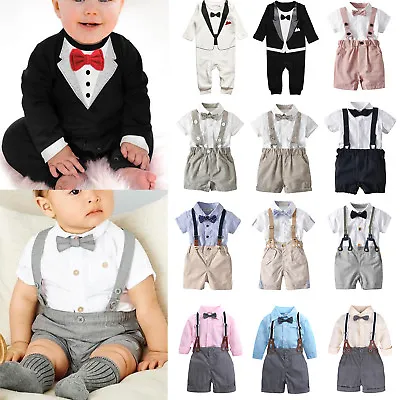 £8.39 • Buy Baby Toddler Boys Newborn Gentleman Romper Bodysuit Shirt Bib Pants Outfits Set