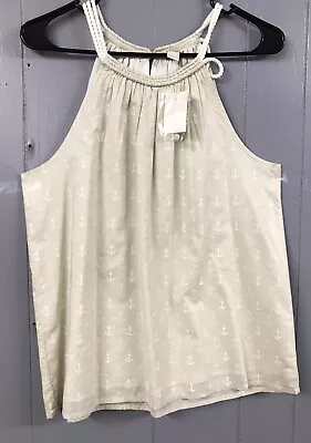J Crew Sleeveless Top. Light Beige With White Anchors. Lined. Size 6. NWT. • $19.99