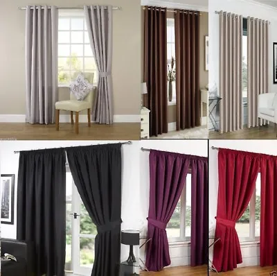 £20.90 • Buy Faux Silk Fully Lined Curtains Pencil Pleat Or Eyelet Ring Top Free Tiebacks