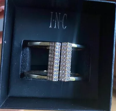 INC MACY GOLD RHINESTONE BAR HINGE BANGLE BRACLET NIB Fashion Jewelry • $16