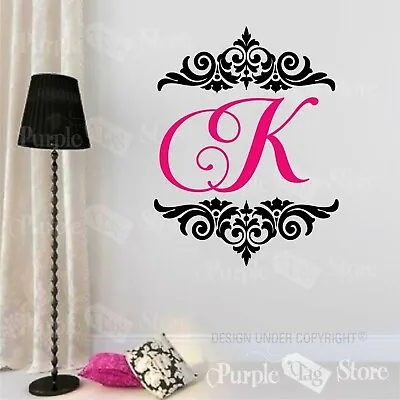 Monogram Initial Personalized Custom Damask Vinyl Wall Decal Sticker Decoration • $23.99