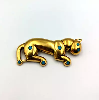 Vintage Metropolitan Museum Of Art MMA Gold Tone Turquoise Tiger Brooch Pin • $99