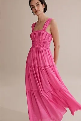 $75 • Buy Beautiful COUNTRY ROAD Pink Silk Linen Blend Maxi Dress 10 Worn Once $199