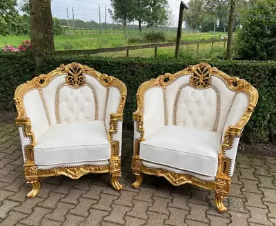 Regal Pair: 1950s French Louis XVI Baroque Rococo Style Bergère Throne Chairs • $2700