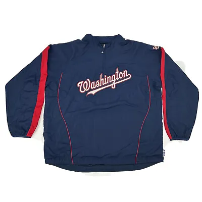 Washington Nationals Jacket Mens 2XL Blue Majestic 1/4 Zip Pullover Lightweight • $24.99