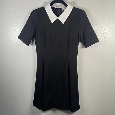 Black Short Sleeve Dress Med Peter Pan Collar Wednesday Adams Dark Academia • $14.99
