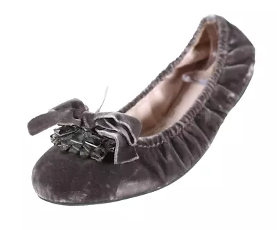 MIU MIU Purple Taupe Velvet Bow & Crystal Stretch Ballet Flats 40.5 • $128