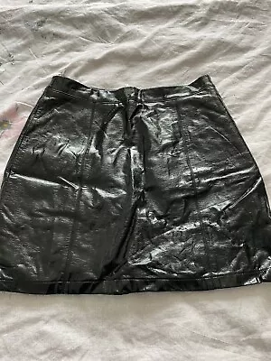 Womens Mini Skirt Faux Leather Shiny Wet Look PVC Ladies Bodycon Skirt Black • £10