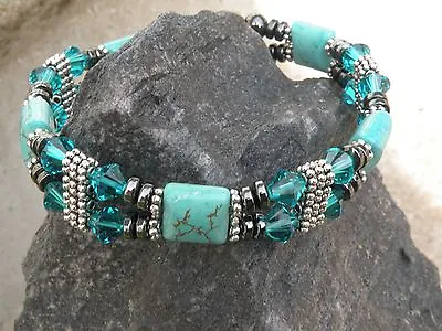 Womens Therapy Magnetic Bracelet Anklet Chalk Turquoise W Blue Zircon SWAROVSKI • $46.99