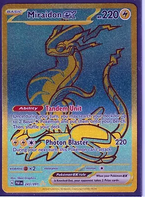 MIRAIDON Ex 243/091 PALDEAN FATES POKEMON- HYPER SECRET RARE- NM/M • $12.99