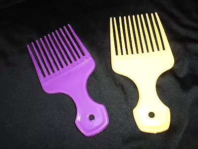 TWO Plastic Vintage 1980's Women's Retro Hair Picks Afro Combs Purple Yellow • $14.99