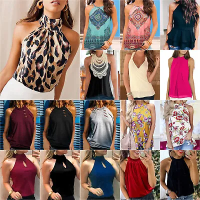 £9.02 • Buy Women Halter Neck Cami Vest Sleeveless T-Shirt Casual Loose Blouse Tee Tank Tops