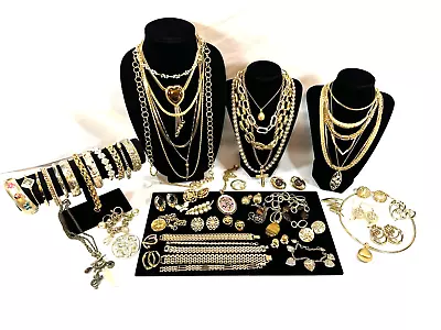 60 Piece Vintage To Mod GOLD TONE GOLD PLATE Jewelry Lot Parklane Napier Monet • $56