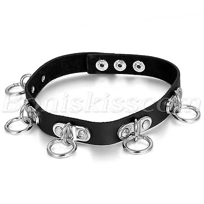 Gothic Punk Round Rivet O Ring Pendant Choker Collar Black Leather Necklace New • $8.99