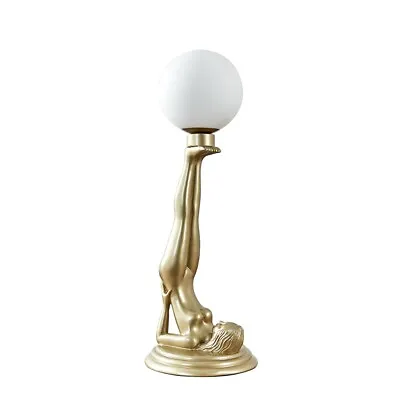 £29.99 • Buy Large Bedroom Table Lamp Base Gold Art Deco Light Female Glass Globe Shade LED