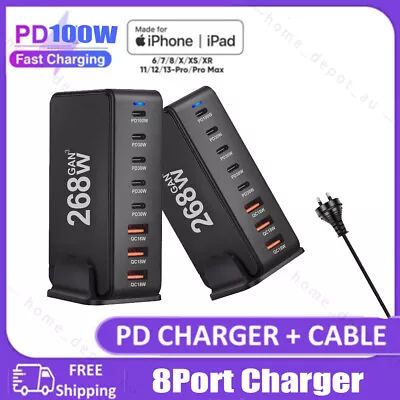 USB-C Fast Charger 268W 8Port Wall Charger Type-C Power Adapter For Phone Tablet • $53.59