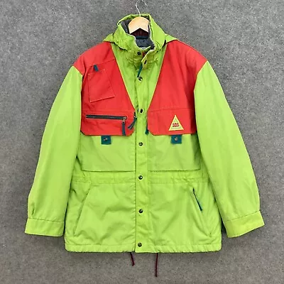 Vintage SOS Sweden Ski Jacket Mens M Medium Green Retro Lined Zip Vented A1104 • $49.95