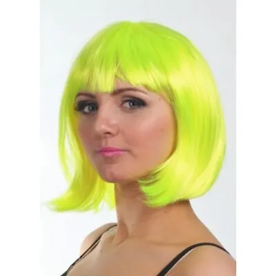 NEON YELLOW Short Straight Bob Wig Glamour Fancy Dress Party Cosplay 1920s • £5.99